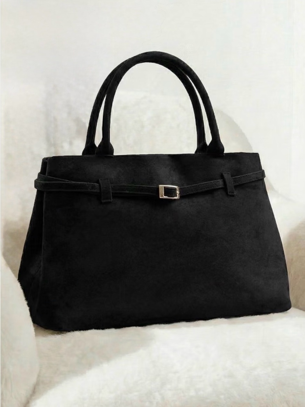 Beautiful Faux Suede Tote Bag with Gold Hardware